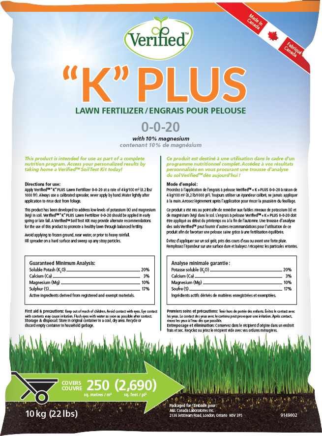 "K" Plus Fertilizer - 0-0-20 (10kg/22lb bag)