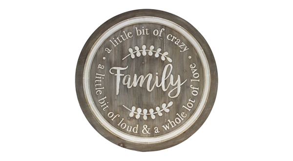 Family/Crazy/Loud Round Wall Wood Plaque